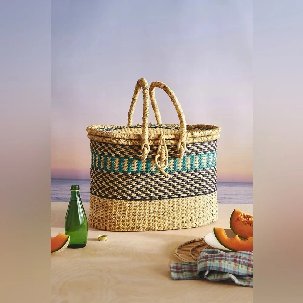 Anthropologie Greensward Picnic Basket NWT